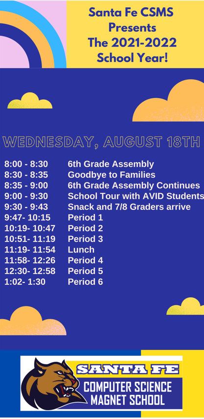 geoffzam's tweet photo. Santa Fe Schedule for our first day. Welcome Back, Awesome Cougar Scholars! #santafestandup #awesomecougarteam https://t.co/L5dG8OH4vj