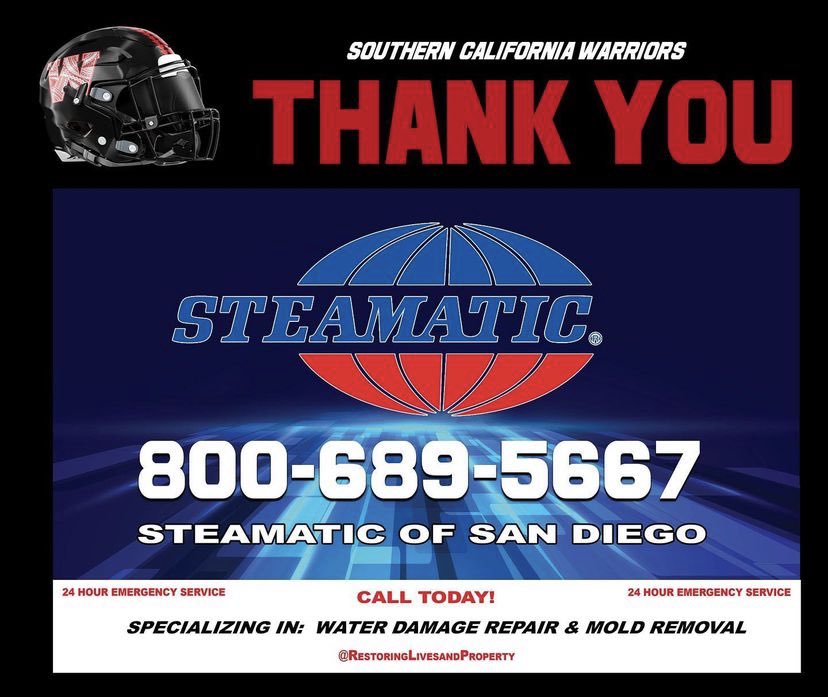 SoCalWarriors's tweet photo. Huge shout out and thank you to our sponsor #Steamatic of San Diego! Call 800-689-5667 to schedule your appointment today!
#SteamaticofSanDiego #SoCalWarriors #WeAreWarriors https://t.co/JODIWfZ62N