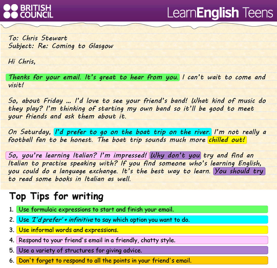 Write Informal Emails in English- Asking for Advice & Suggestions 2.1-  Visiting your city 