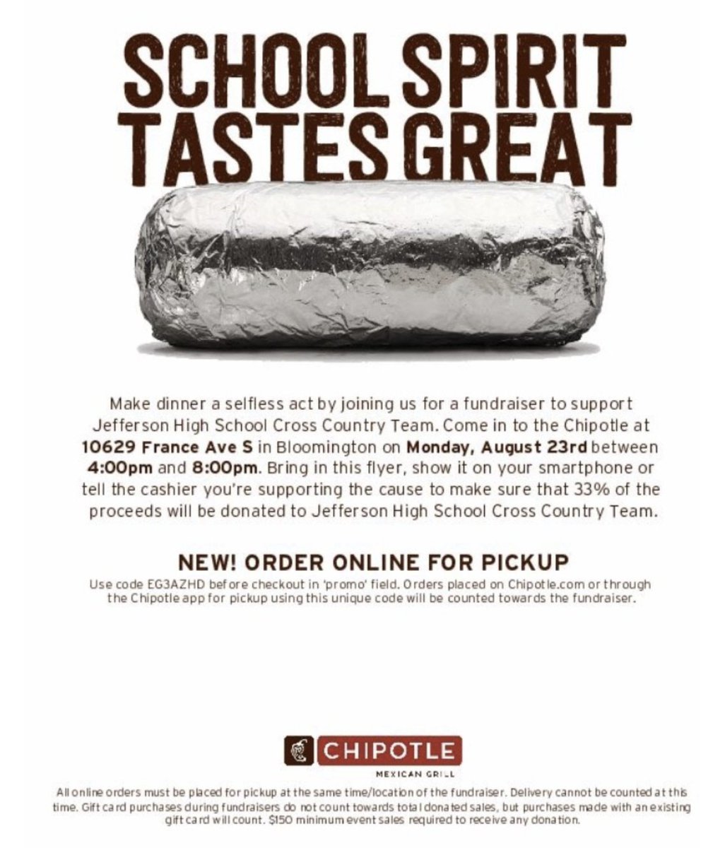 JHSTF's tweet photo. Help out the JHS XC team and get a great meal at the same time! https://t.co/rSKb1USo99