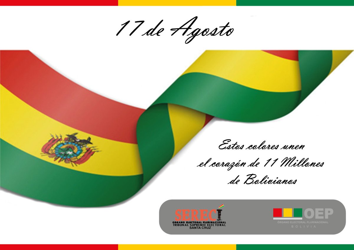 #SerecíSantaCruz

 #17deAgosto l 𝘿í𝙖 𝙙𝙚 𝙡𝙖 𝘽𝙖𝙣𝙙𝙚𝙧𝙖 𝘽𝙤𝙡𝙞𝙫𝙞𝙖𝙣𝙖 🇧🇴

SERECÍ #SantaCruz , rinde homenaje en esta fecha tan importante.

¡𝙁𝙡𝙖𝙢𝙚𝙚𝙢𝙤𝙨 𝙘𝙤𝙣 𝙤𝙧𝙜𝙪𝙡𝙡𝙤 𝙣𝙪𝙚𝙨𝙩𝙧𝙖 𝙧𝙤𝙟𝙤, 𝙖𝙢𝙖𝙧𝙞𝙡𝙡𝙤 𝙮 𝙫𝙚𝙧𝙙𝙚!