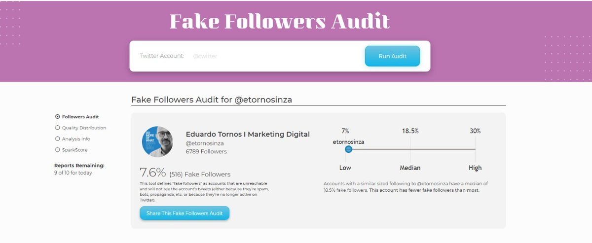 etornosinza's tweet photo. ¿Mis seguidores son reales  o son 🤖?
¿Es saludable mi comunidad? 

Analiza cualquier cuenta de Twitter para medir la salud de su comunidad: followers falsos, inactivos, spam, bots...
 
#tuitertips
https://t.co/UTvnGw94Ws https://t.co/qcTn35wClh