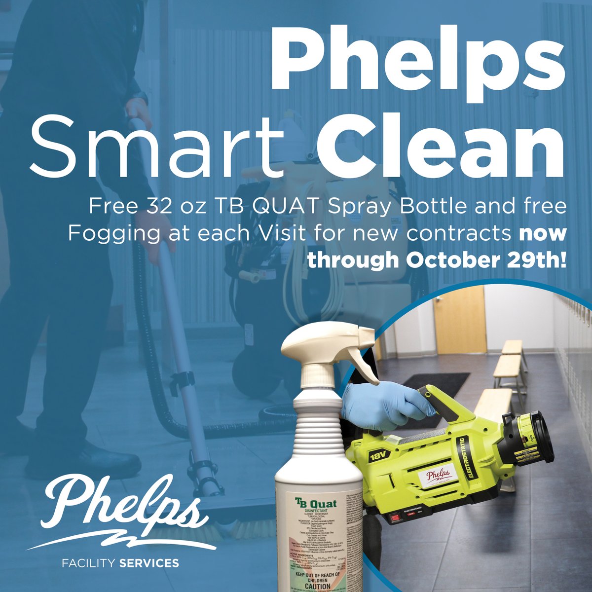 ***OVER $100 value!*** Now is the time to be "Smart &amp; Clean". Take advantage of our special and receive FREE Fogging and Spray Bottle Cleaner at every deep clean visit! Click here to learn more: phelpsusa.com/smart-clean-pr…

#Smartclean #facilityservices #covid