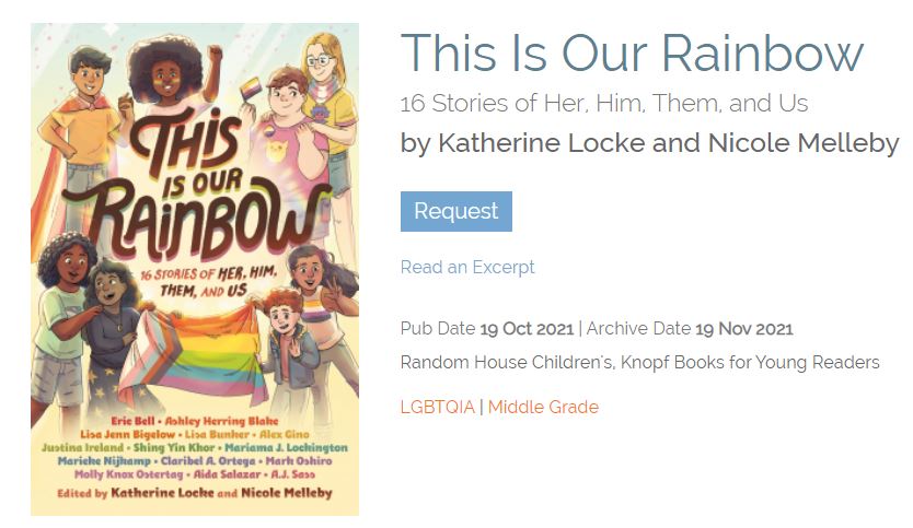 THIS IS OUR RAINBOW edited by Katherine Locke and Nicole Melleby is on NetGalley! This is a MG anthology filled with LGBTQ+ stories
@NeekoMelleby @Bibliogato 
NetGalley:
netgalley.com/catalog/book/2…
Goodreads:
goodreads.com/book/show/5071…