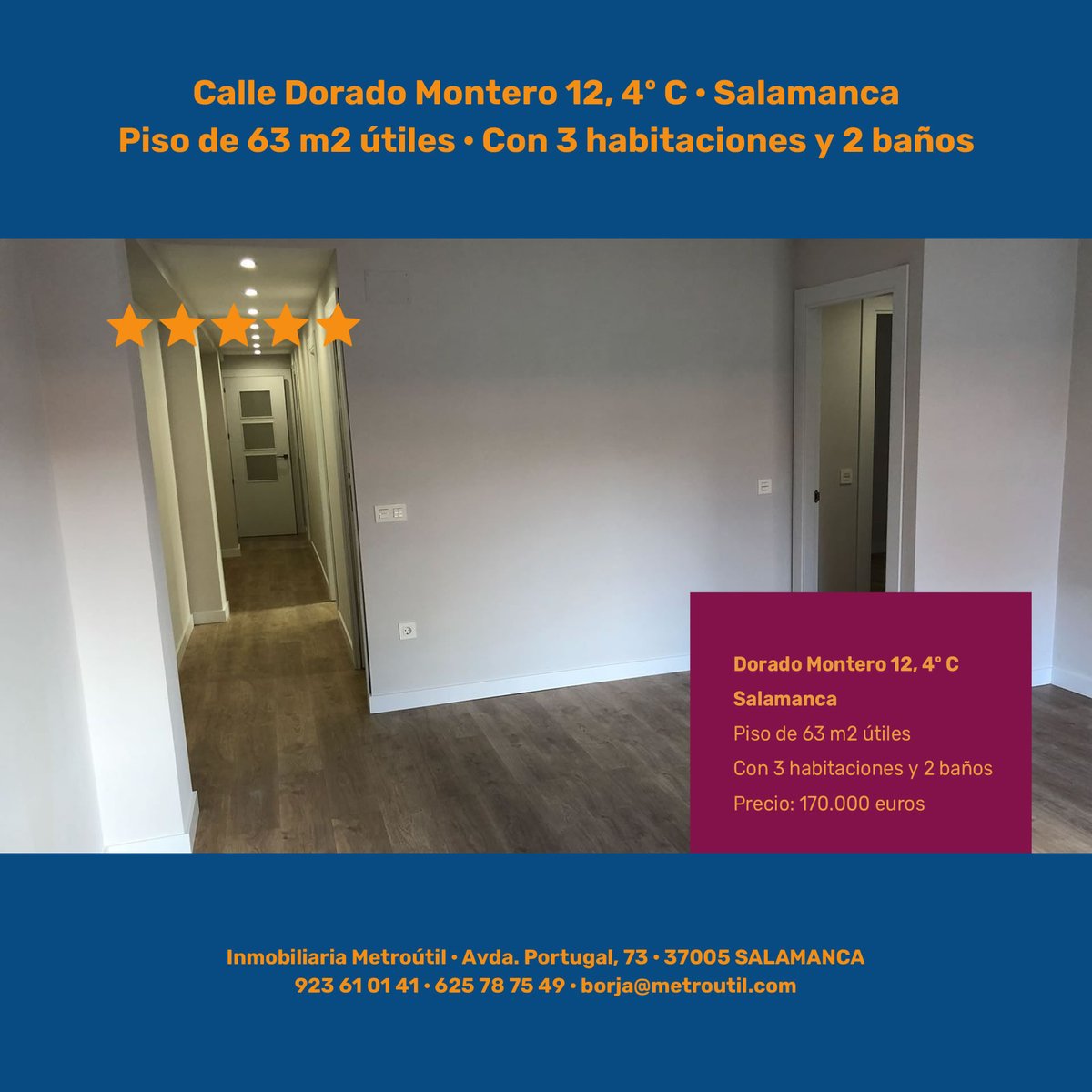 Metroutil_'s tweet photo. 💎  Calle Dorado Montero 12, 4º C · #Salamanca Junto a Gran Capitán-Av. Portugal · Piso de 63 m2 útiles · Con 3 habitaciones y 2 baños ·  Reforma integral a #estrenar · #edificio con #ascensor y las zonas comunes en buen estado 
💡 https://t.co/hHekr4vcZv 
#hogarbonito #pisonuevo https://t.co/x8KmUUamqI