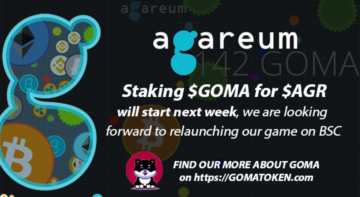🚀As you know AGAREUM is relaunching on #BSC (Binance Smart Chain) 🚀

Our first partner is a well known Deflationary token, GOMA Finance. We will be launching staking on their platform next week. 

Find out more about them on GomaToken.com $GOMA #Staking #Gaming