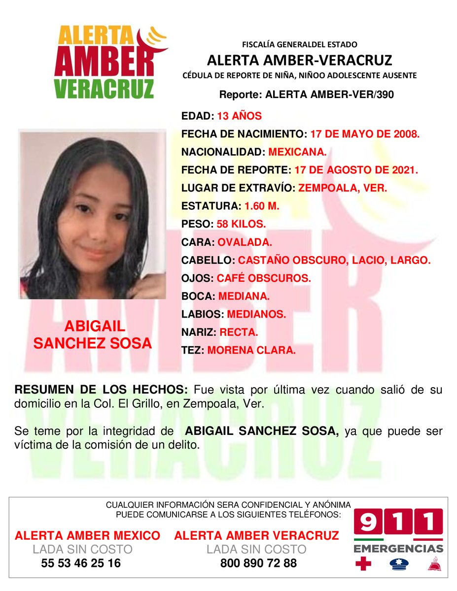 alcalorpolitico's tweet photo. #ALERTAAMBER 🚨| Se solicita de su colaboración para la búsqueda de la adolescente Abigail Sánchez Sosa, de 13 años, quien desapareció en #Zempoala. Se teme por su integridad.
#ChécaloEnAlCalor https://t.co/g2YolPXTAB