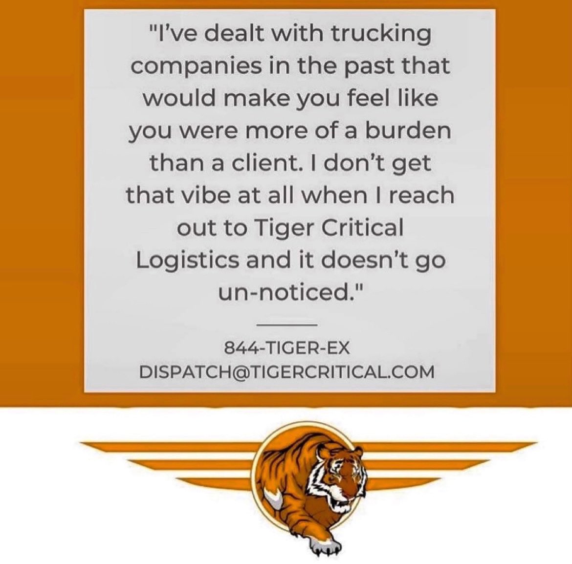 ✨When it comes to your expedited shipping needs, it is our pleasure to assist you in any way we can.

From cargo vans to sprinter/cube vans and straight trucks to semi/air ride vehicles, we offer a carrier program (or air charter service) that's got you covered! • 844-TIGER-EX