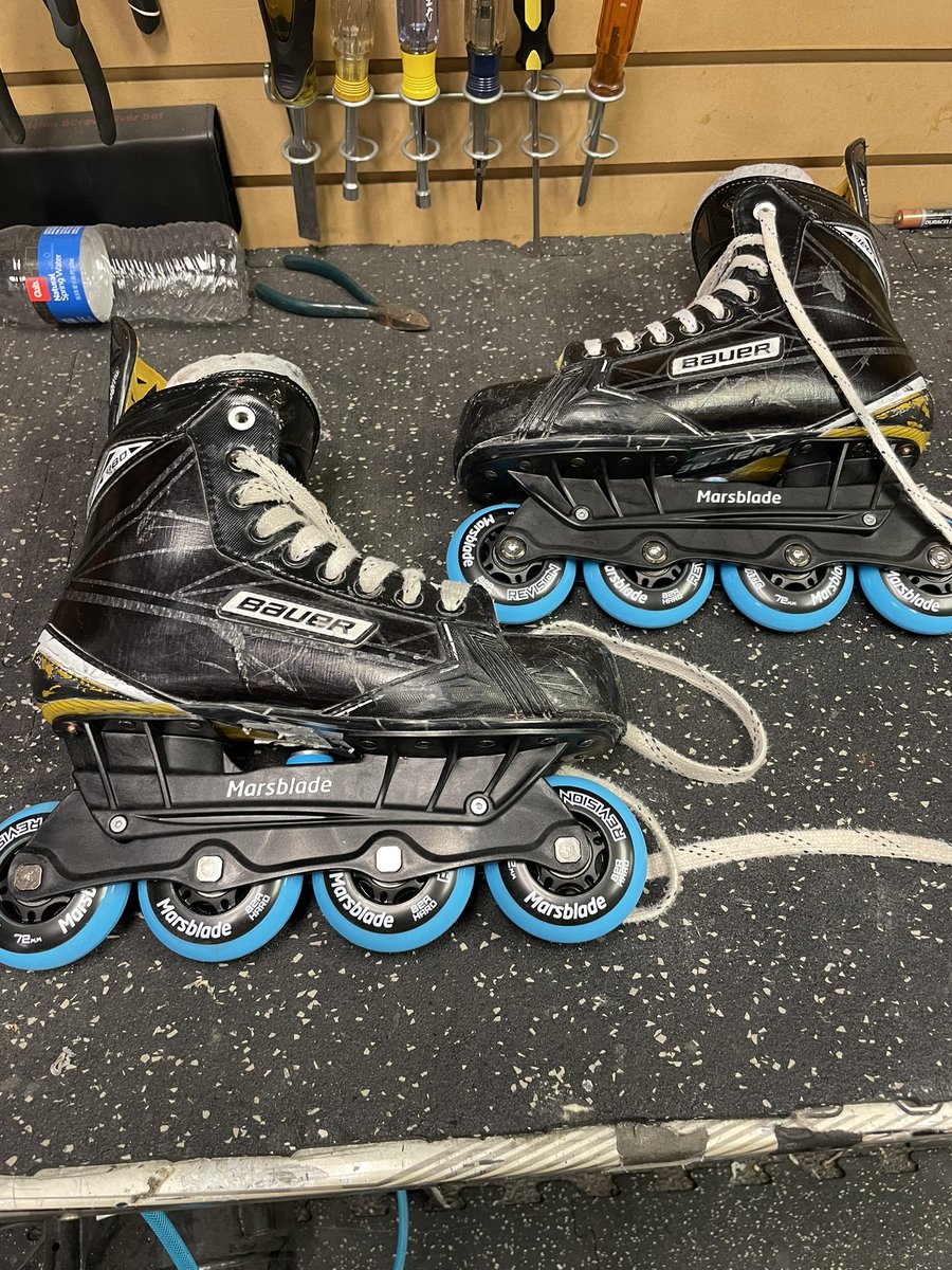 EdgetekHockey's tweet photo. Another set of marsblade chassis’s installed and ready to roll! We currently have both the O1 and the R1 chassis’s and wheel kits in stock at both locations!
#yourhockeyfamilyisourfamily #rollerconversion https://t.co/a8Ur8X2RKb