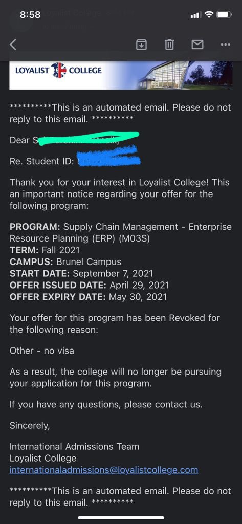 Darshini_uni's tweet photo. @iStudentCanada @oye_student @CitImmCanada @CanadainIndia @LoyalistCollege fall intake admissions have been revoked for more than 100 students with the reason of no visa. Who is responsible for this? Even after applying on time we didn’t get our results? https://t.co/P5E60pjRDL
