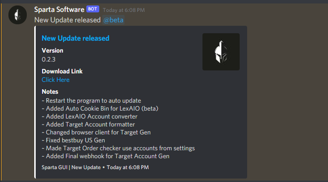 SpartaSoftware's tweet photo. New update, new features 👀

Users with @Lexus_AIO can easily generate and bin all of their accounts automatically 🔥

Who has Lex and wants in? RT this tweet and Comment down below and we will pick some of you 👇 https://t.co/NBlwY9iQAU