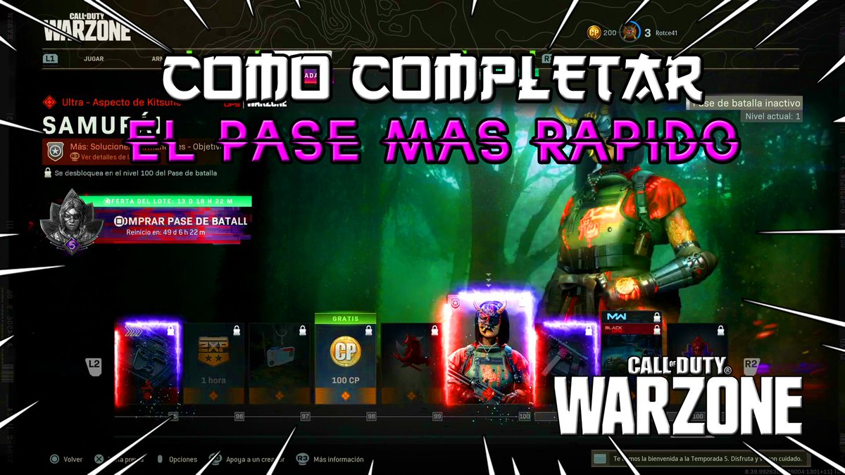 Rotce41's tweet photo. COMO SUBIR EL PASE DE BATALLA DE TEMPORADA 5 RAPIDO EN WARZONE - GUIA COMPLETA !! *TRUCOS Y CONSEJOS* https://t.co/GzD1XVoEZp a través de @YouTube https://t.co/nQQIp4Mhi8