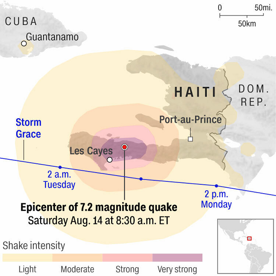 CNN's tweet photo. A 7.2-magnitude earthquake struck southwestern Haiti on Saturday morning, according to UNICEF.

Tropical Storm Grace, which hit the same region late Monday, is "further disrupting access to water, shelter, and other basic services," UNICEF says. https://t.co/muGABaWxmc https://t.co/8BZqkiR9WJ
