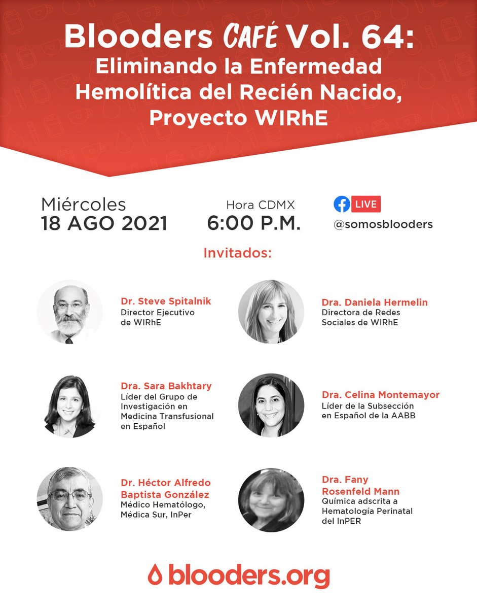 ¡Únete a nosotros! <a href="/WIRhE_Org/">Worldwide Initiative for Rh Disease Eradication</a> y <a href="/somosblooders/">Blooders</a> ofrecerán una conferencia en vivo para destaque nuestro Grupo de Investigación en Medicina Transfusional en español y discutir la enfermedad RhD en México 🇲🇽 
📅Mañana, 18 de agosto de 7 a 8 pm ET.
👶🏾👶🏼🤱🏿🩸#EradicateRhDisease