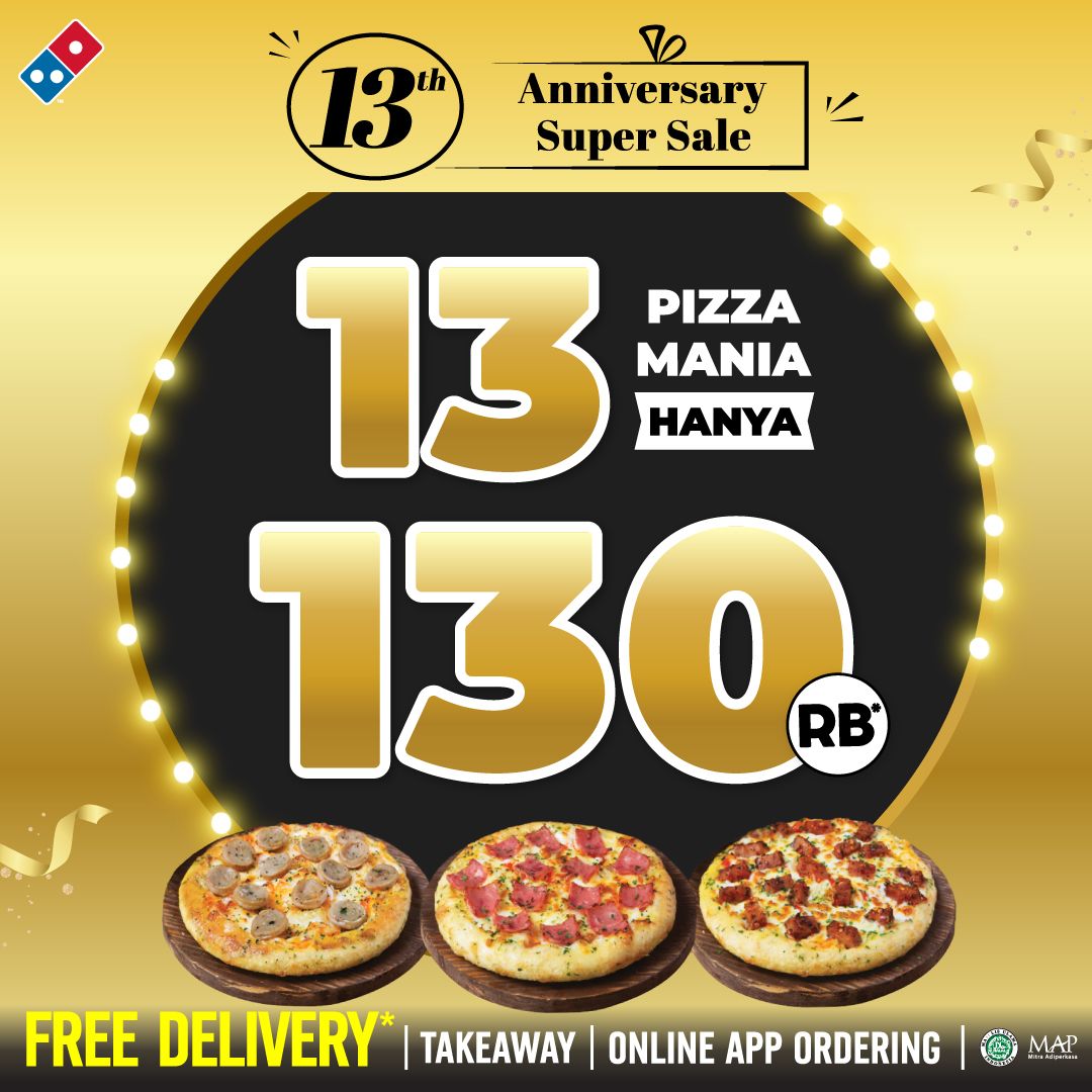 dominos_id's tweet photo. #13thdominosanniversary 13 Pizza Mania HANYA 130rb jadi Per Pizza CUMA 10rb aja.

So Makan bareng kerabat, Syukuran, Ultah, meeting / Bagi-Bagi dijamin Puas &amp; Aman di kantong CHECKED. Periode terbatas #orderonline https://t.co/Oy9vosyy8Y #call 1500366 #zerocontactdelivery https://t.co/VnqeSJKufU