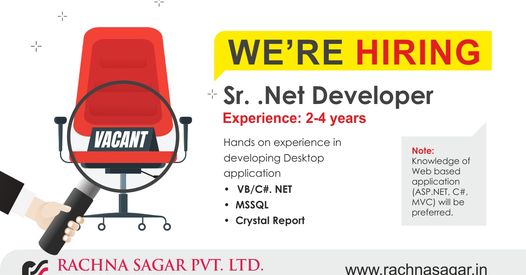rachnasagargrp's tweet image. SR. .NET DEVELOPER
Position: Software Developer
Company: Rachna Sagar Pvt. Ltd.
Job Type: Permanent
Experience: 2-4 yrs
👉 Website rachnasagar.in
👉 Send your CV at: jai.chandolia@rachnasagar.in
References are welcomed too.
#netdeveloper #aspdotnetdeveloper #dotnetcore
