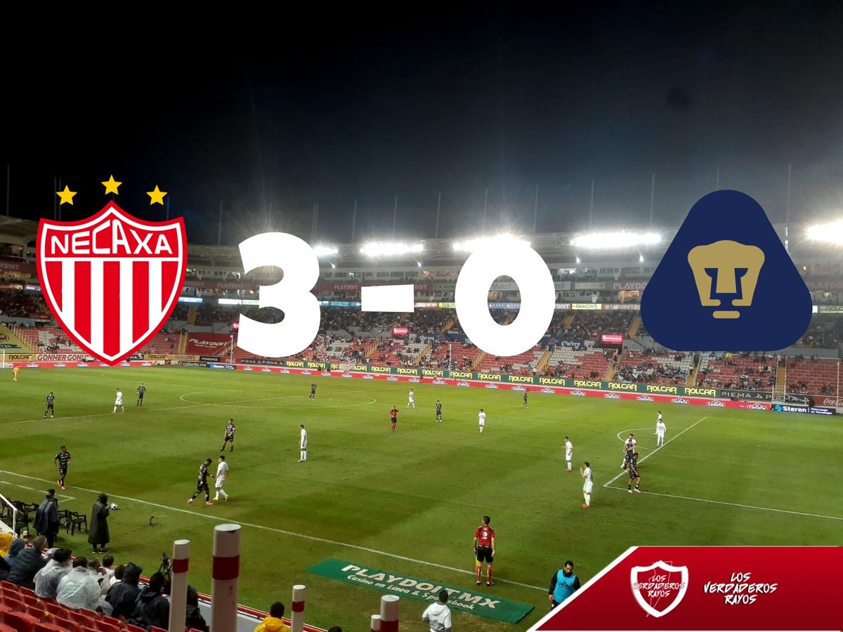 Fin del partido su segundo triunfo del ⚡ contundente goleada del ⚡ Necaxa 3 - 0 Pumas #FuerzaRayos