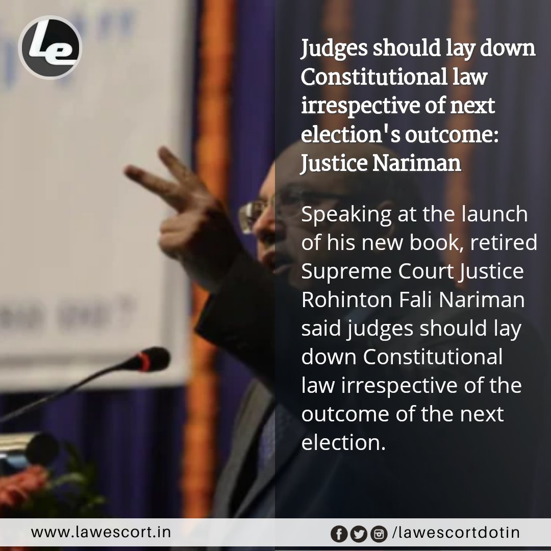 lawescortdotin's tweet photo. Judges should lay down Constitutional law irrespective of next election's outcome: Justice Nariman
Read more here - https://t.co/6r0YUktyGf https://t.co/FSF5mg9fQe