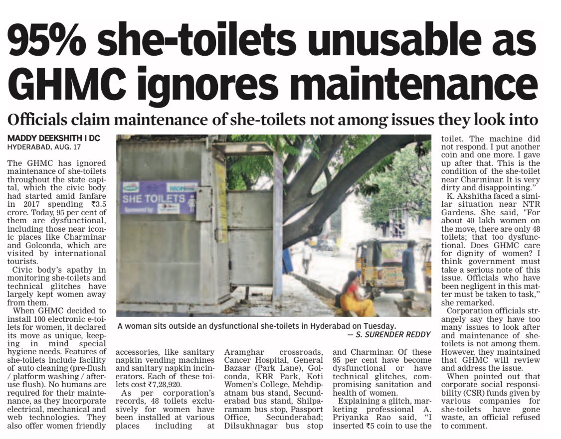 oratorgreat's tweet photo. All not good #Hyderabad #Telangana a state without a dedicated health minister #pandemic #dengue cases rise - probe begins in rape of 2 sisters in premier Govt #hospital - most @GHMCOnline #SheToilets unusable @TelanganaCMO @revanth_anumula @bandisanjay_bjp @DeccanChronicle https://t.co/NTCoFBTe5S