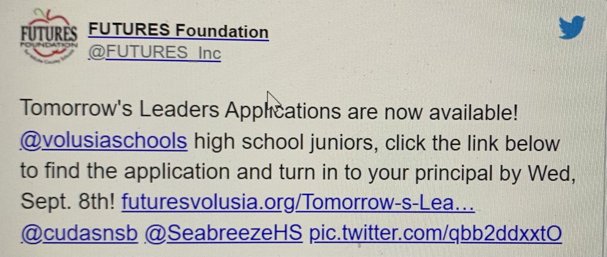 Juniors! Apply now for the “Tomorrow’s Leaders”Program today. Explore local corporations and industries hosted by community professionals, within Volusia County