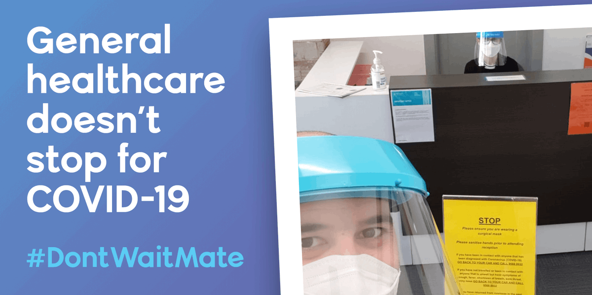 MedicinesAus's tweet photo. Your general practice team are still there for other health needs – through telehealth or socially distanced face to face appointments. Take care Australia and #DontWaitMate #DontSkipTests https://t.co/75v33KLEBz