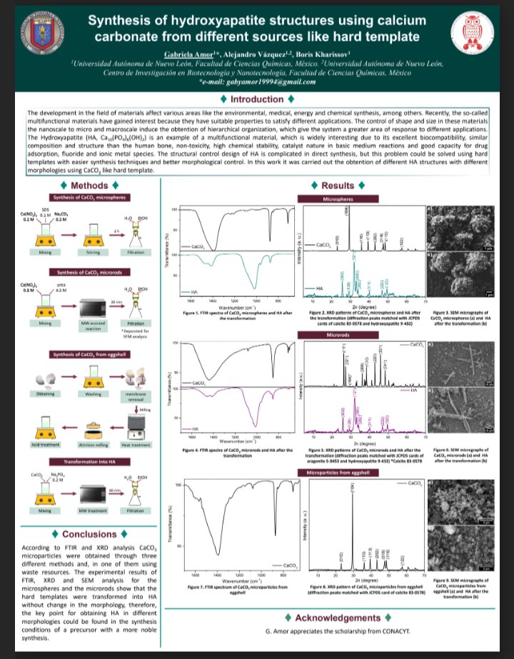 AVAZQUEZ_RG's tweet photo. Poster presentation at #IMRC 2021. Hydroxyapatite structures from different CaCO3 sources https://t.co/bHr1h9dpkM