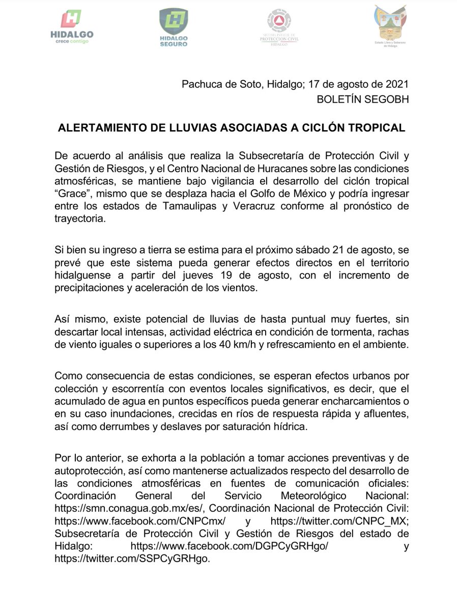 gobiernohidalgo's tweet photo. ⚠️ Alertamiento de lluvias asociadas a ciclón tropical ⚠️ https://t.co/b5x3D8Af8u