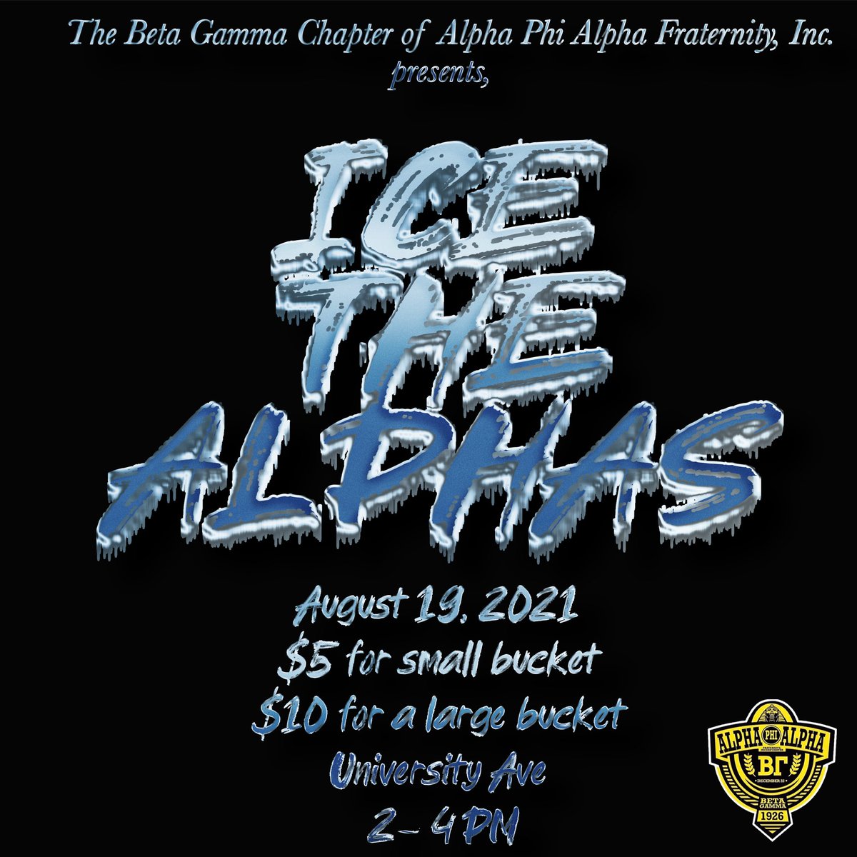 bg_alphas's tweet photo. Welcome back Trojans!! Come meet us on University Ave on August 19th from 2-4 and purchase buckets to ICE out your favorite Alpha 🦍 Prices for purchase above and also cash app! See you there 🔸🔹 https://t.co/FHWGOGofbg