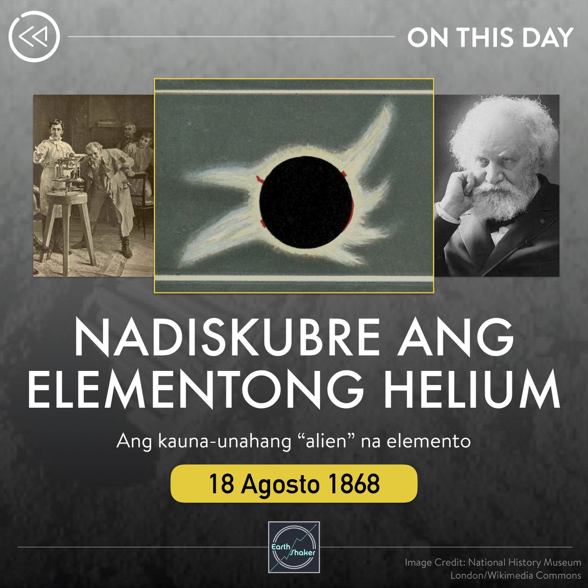 earthshakerph's tweet photo. #AstroOTD Nadiskubre ang Helium
Noong Agosto 18, 1868, isang matingkad na dilaw na linya sa spectrum ang nakita ni Pierre Janssen habang inoobserbahan ang araw sa Guntur, India. Ang "wavelength" nito ay iba sa mga nakita niya noon, at kinalaunang napag-alaman na Helium (He). https://t.co/Jy40908SVb