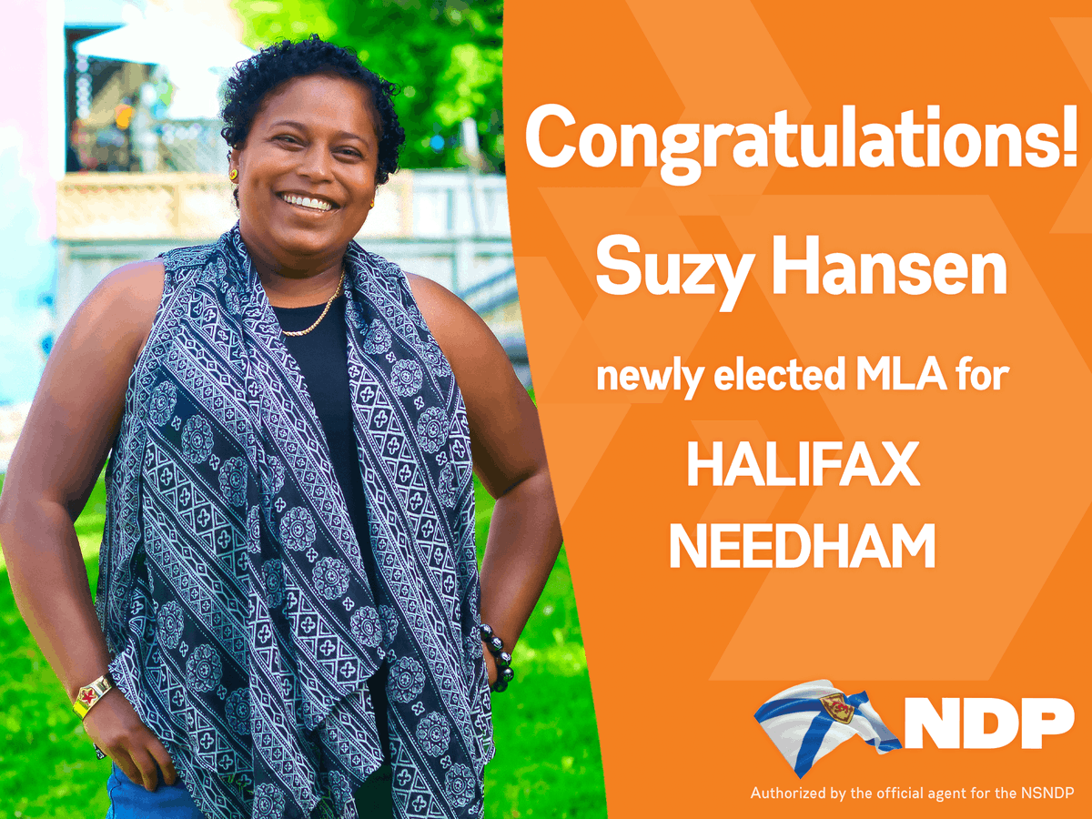 Suzy is elected in Halifax Needham 🙌🏻

#nspoli #nsndp #somethingbetter