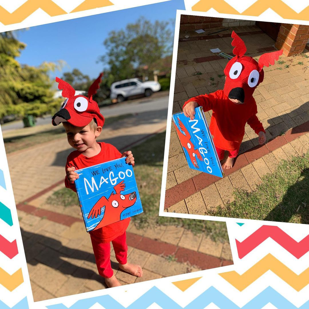 Looking for an easy #BookWeek costume? Check out this adorable Magoo outfit by <a href="/briony_stewart/">Briony Stewart</a>!

Simply hot glue a Magoo face onto a red cap, and wear red! Waggly tail is optional. Or click the link below for a printable Magoo mask! 🐶 

Activity Pack: bit.ly/3iTz84h
