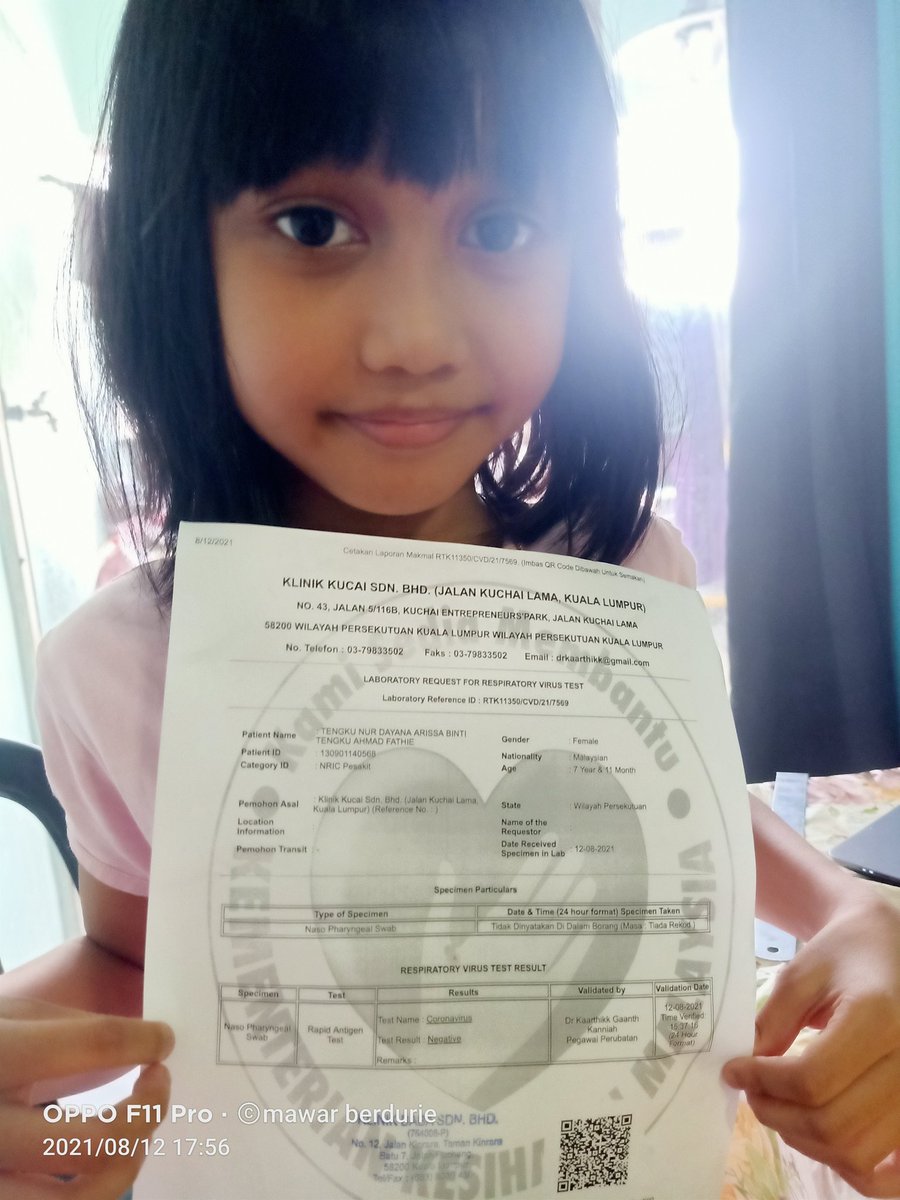 1st time anak dara buat swab test. Satu klinik dgr gurindam ber irama dia tu 🤭🤭. 

Alhamdulillah -ve covid. .Ya Allah Lindungi la semua ahki keluarga ku dari segala musibah Dan bencana 🤲🤲.