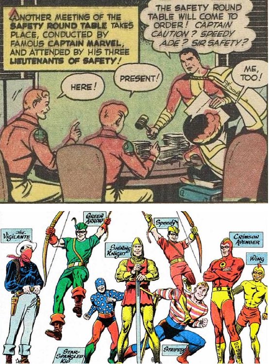 Earth1Earth2DC's tweet photo. Another team forgotten from the #GoldenAgeComics like the #SevenSoldiersOfVictory, the #SafetyRoundTable of #FawcettComics led by #CaptainMarvel. https://t.co/4BbOiiNie2 https://t.co/Ap5AZhC1Jh