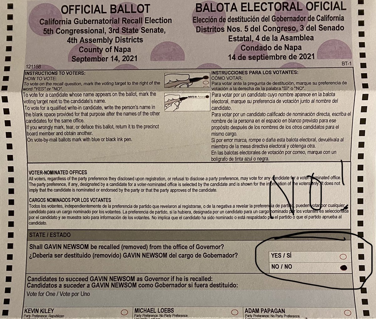 WC4Pete's tweet photo. Just voted NO on #Newsom recall. Don’t be complacent, California. Vote NO. #VoteNoOnTheRecall #GavinNewsom @CAgovernor https://t.co/iXhMc2PeB2