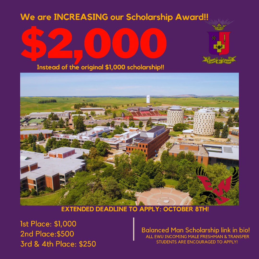 Did you know? We increased our Scholarship!

🚫 fraternity membership required!
For ALL incoming male freshman &amp; transfer students attending EWU!

Link in our Twitter bio!