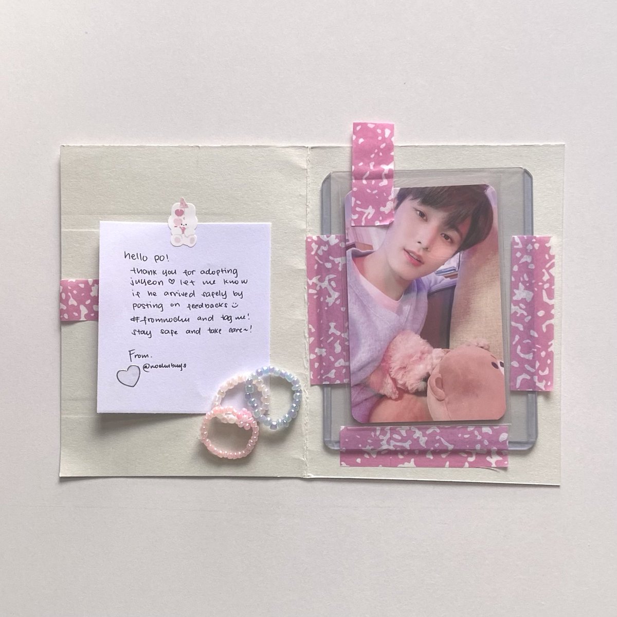 gcfscart's tweet photo. #gcfbuys ๐
cutest bf vibes juyeon pc came home yesterday! thank you @nochubuys for letting me adopt him and for the really cute bead rings freebies as well ๐ #fromnochu https://t.co/LhRv6O8MZL