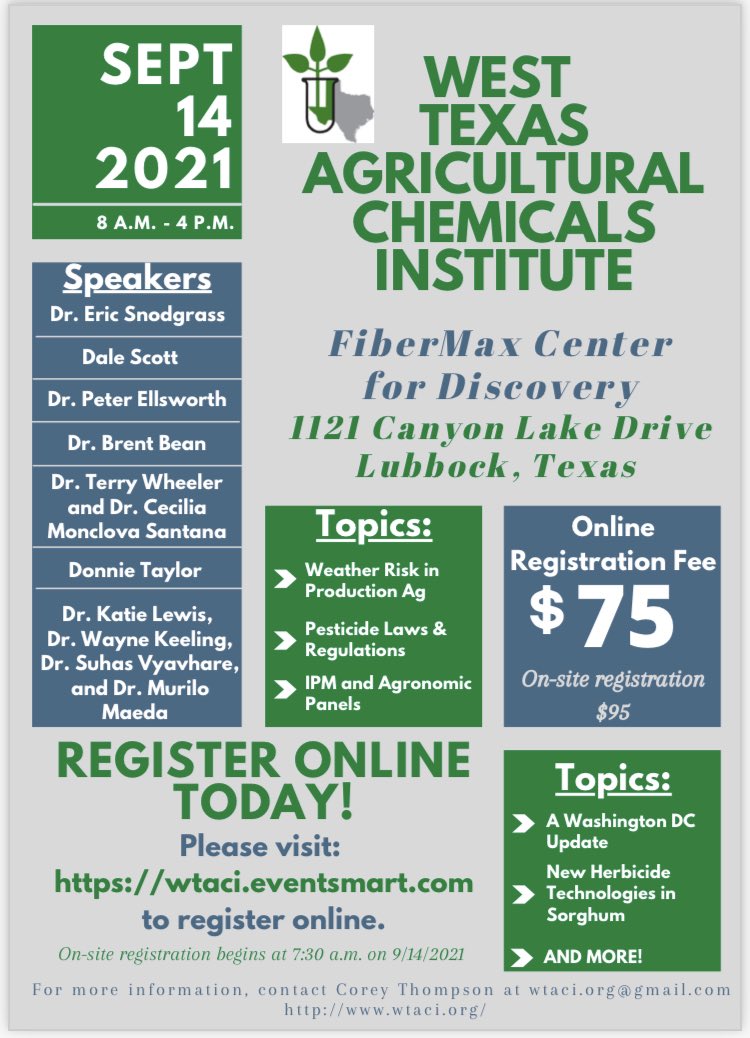 TxSoilFert's tweet photo. Join us for the Annual WTACI Conference!
When: September 14, 2021
Where: FiberMax Center for Discovery
Registration: https://t.co/syf3TNVFwP https://t.co/aBHa7f4X9q