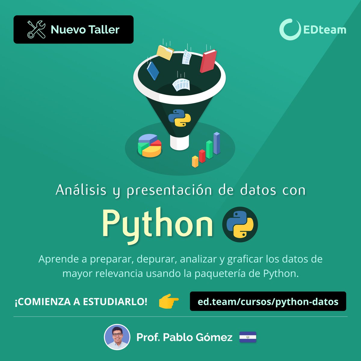 PabloGmz96's tweet photo. Después de unas cuantas semenas de trabajo y mucha ilusión por fin terminamos el taller de Análisis de Datos con Python junto a @edteamlat. Espero que esta introducción al mundillo de los Datos sea muy útil para ustedes🤓. Además dos pases gratis al Taller entre todos los RTs 🚀 https://t.co/RoqsKlHFkv