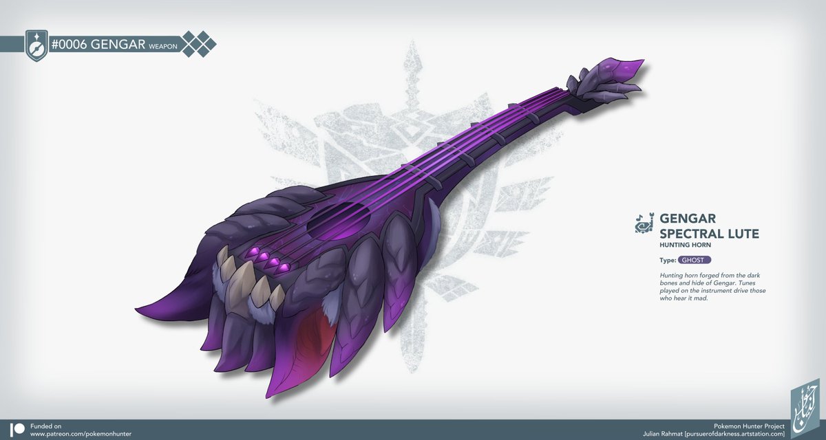 Gengar+ equipment!

#pocketmonsterhunter #pokemon #monsterhunter #gengar #armordesign #weapondesign #insectglaive #huntinghorn