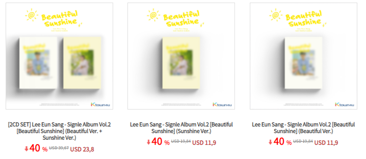 Ktown4u ID X X1 INA 🇮🇩

📀Lee Eun Sang - Signle Album Vol.2 [Beautiful Sunshine] 
💛Beautiful Ver.  
🧡Sunshine Ver.
💚[2CD SET] (Beautiful Ver. + Sunshine Ver.)

40% OFF👉bit.ly/3geffDA