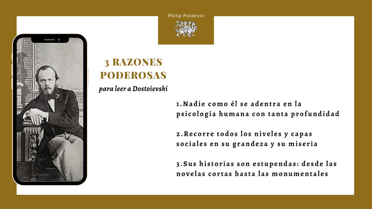 PhilipPotdevin's tweet photo. Martes de #RazonesPoderosas para leer a #Dostoievski. #psicologíahumana #literaturarusa #literaturaypsicología https://t.co/YIHyBXysgM