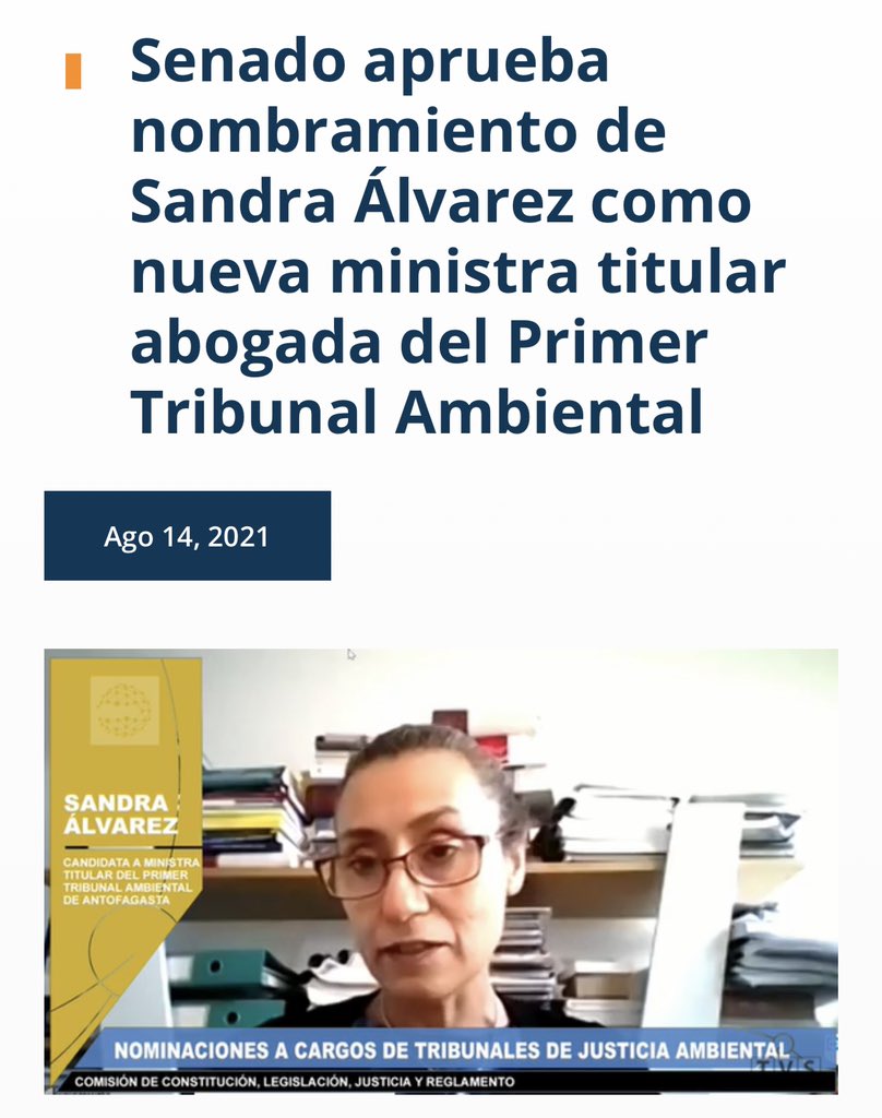 Nuestro tribunal se convertirá en el primero de los tres #TribunalesAmbientales en ser presidido por una mujer. 
Esto luego que la abogada Sandra Álvarez fue ratificada por la sala del Senado como ministra titular. La nota completa acá 👉🏻1ta.cl/senado-aprueba…