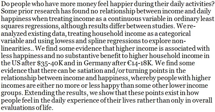 Above a certain level of income, people are less happy in everyday life. psyarxiv.com/4jvh5/