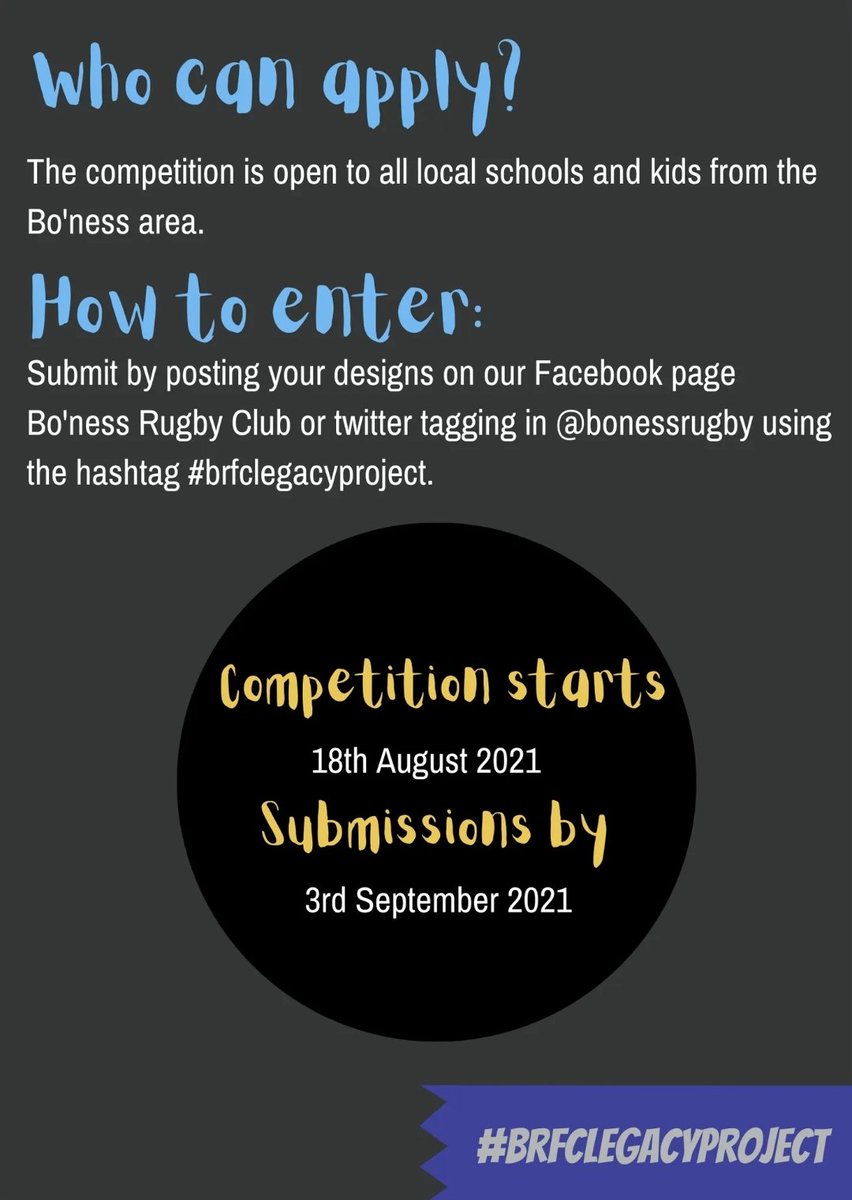 bonessrugby's tweet photo. ART COMPETITION! 🎨👨‍🎨👩‍🎨

We are looking for young people to help us design the interior of our new container "The Crash Den".

See details below👇

#BRFCLegacyProject

@DeanburnPS_P7_6 @DeanburnPS_P7M @DeanburnPS @Kinneil_PS @stmarysboness @BonessPublic @BlacknessP @GrangePrimSch https://t.co/OYAvxWJLXi