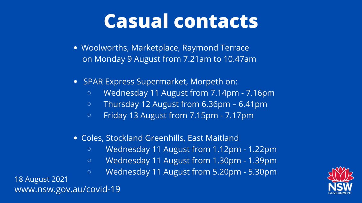 ⚠️ New exposure sites ⚠️

For close contact exposure sites health.nsw.gov.au/Infectious/fac…

For casual contact exposure sites health.nsw.gov.au/Infectious/fac…

👇 Exposure sites 👇
