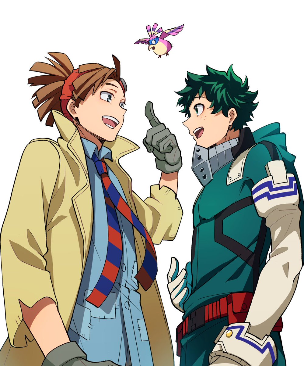 midoriya izuku multiple boys gloves freckles 2boys green hair male focus brown hair  illustration images