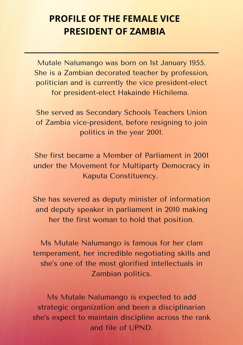 Congratulations to Zambia's new Vice President-elect Madam Mutale Nalumango.We celebrate when women climb up to top decision-making positions. #genderequality  #WomenInDecisionMaking.