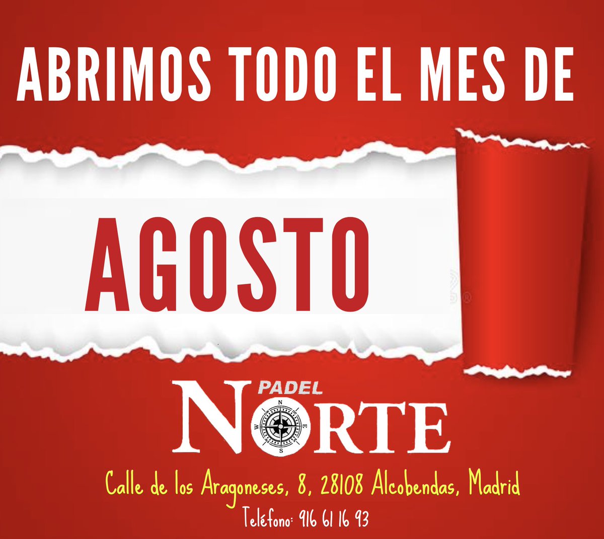 🎾💪🎾💪
AGOSTO.... Abierto PADEL NORTE

Calle de los Aragoneses, 8, 28108 Alcobendas, Madrid

padelnorte.com
.
.
.
#padel #padelnorte #deporte #diversión #verano