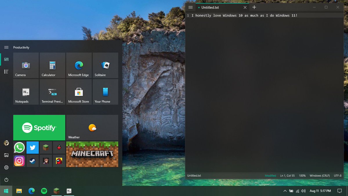 i honestly went back to windows 10 due to an issue and am now torn between because I like both xD (screen before i went back to windows 11)